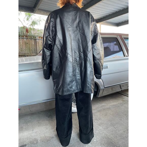 🔥Vintage 90s Pelle New York Milano Classic Seam Leather Jacket Oversized Baggy - Picture 4 of 16